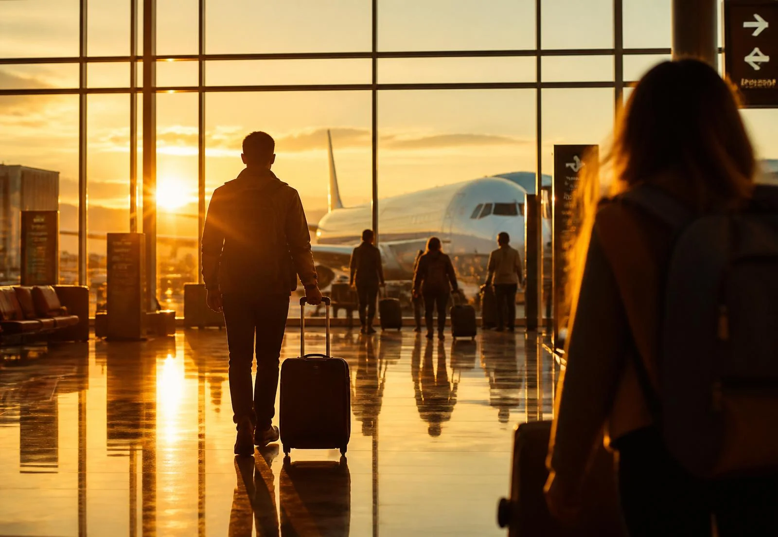 Traveler at airport departure hall